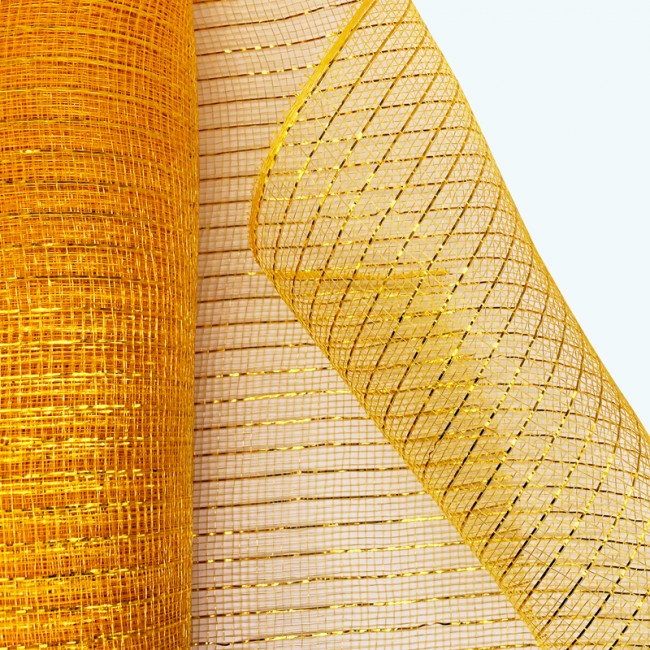 Glitter Striped Deco Mesh Roll | 21" x 10y  | Gold